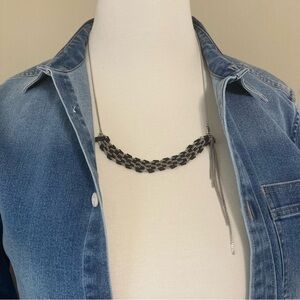 W&T SILVER TONE RIBBON TASSEL NECKLACE